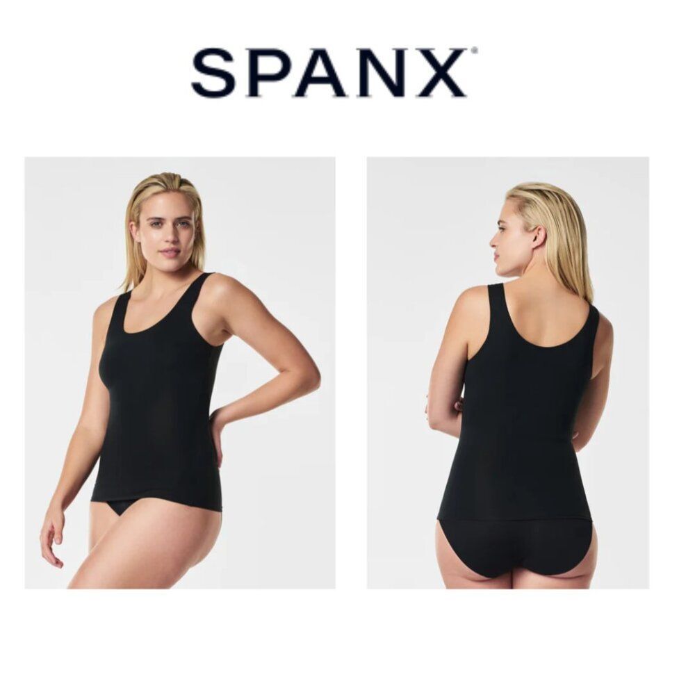 Spanx Black Cheetah Scoop Neck Simplicity Camisole Slimming Tank Top